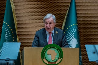 UN secretary general Antonio Guterres speaks at the Italy Africa Summit